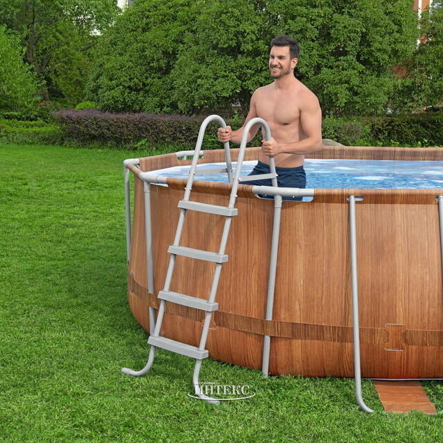 Каркасный овальный бассейн c гидромассажем Bestway Steel Pro Max (Бествей Стил Про Макс) 610*366*122 см коричневый, фильтр-насос, подсветка, аксессуары Bestway