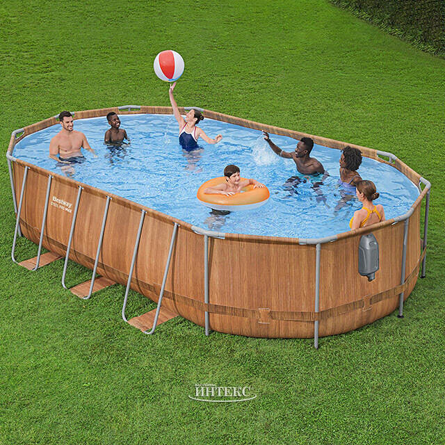 Каркасный овальный бассейн c гидромассажем Bestway Steel Pro Max (Бествей Стил Про Макс) 610*366*122 см коричневый, фильтр-насос, подсветка, аксессуары Bestway