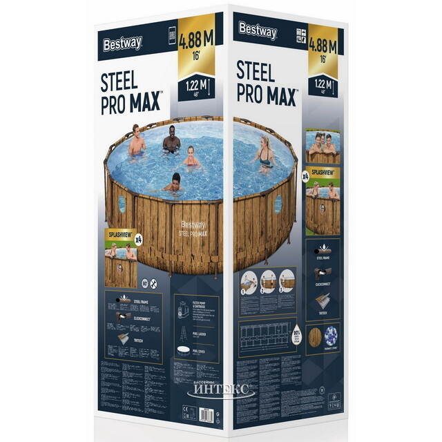 Каркасный бассейн 56725 Bestway Steel Pro Max 488*122 см, фильтр-насос, аксессуары Bestway