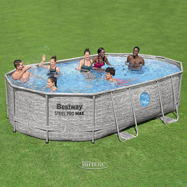 Каркасный овальный бассейн Bestway Steel Pro Max (Бествей Стил Про Макс) 488*305*107 см, песочный фильтр-насос, аксессуары Bestway
