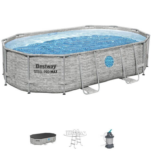 Каркасный овальный бассейн Bestway Steel Pro Max (Бествей Стил Про Макс) 488*305*107 см, песочный фильтр-насос, аксессуары Bestway