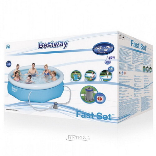 Надувной бассейн Fast Set 305*76 см, фильтр-насос Bestway