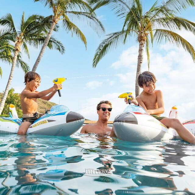 Надувная игрушка с водяным пистолетом Самолёт Air Strike 117*117 см, голубой INTEX