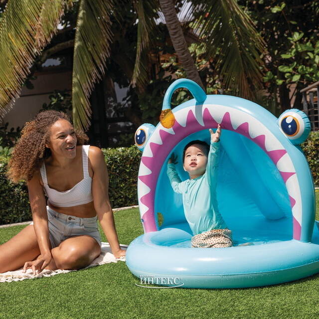 Детский бассейн с навесом Рыбка 127*102 см, надувное дно INTEX