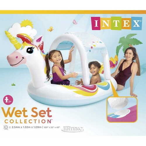 Детский надувной бассейн с навесом Единорожик Пенни 254*132*109 см INTEX