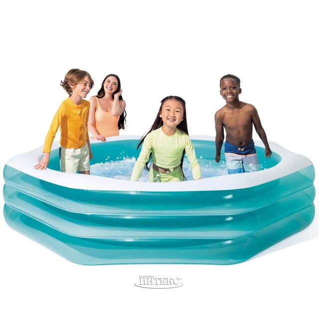 Семейный надувной бассейн Лазурная Гавань 254*56 см, клапан INTEX