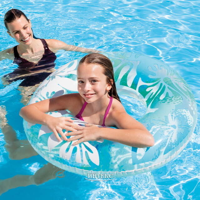 Надувной круг Цветочный Шейк 91 см голубой INTEX