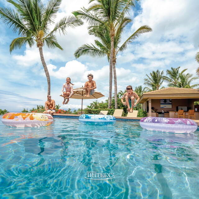 Надувной круг Цветочный Шейк 91 см голубой INTEX