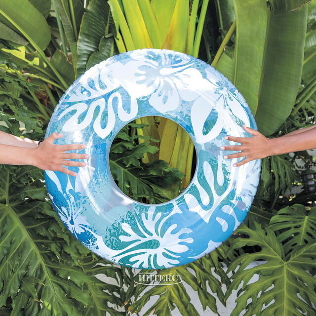Надувной круг Цветочный Шейк 91 см голубой INTEX