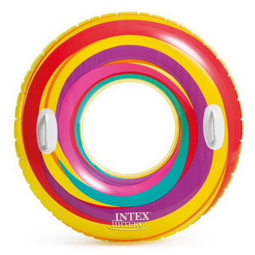 Надувной круг с ручками Радужные Полоски 91 см INTEX