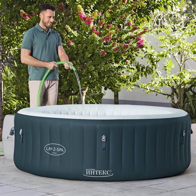Надувной бассейн-джакузи Lay-Z-Spa: Miami EnergySense 196*66 см, аэромассаж, теплосберегающий тент Bestway