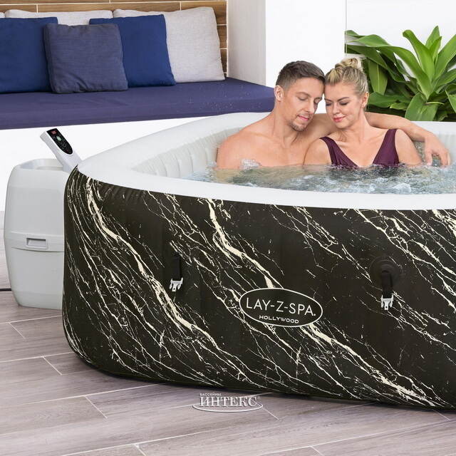 Надувной бассейн-джакузи Lay-Z-Spa: Hollywood Luxe (Лей-Зи-Спа: Голливуд Люкс) 180*180*66 см, аэромассаж, теплосберегающий тент, подсветка Bestway (Бествей)