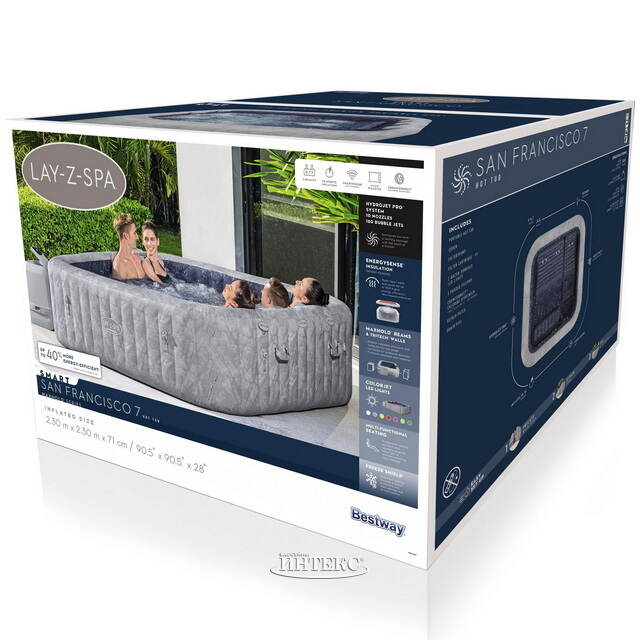 Надувной спа-бассейн 230*71 см 6001Q Bestway San Francisco Smart HydroJet Pro (Бествэй Сан Франциско Смарт Гидроджет Про), теплосберегающий тент Bestway (Бествей)