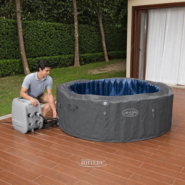 Надувной спа-бассейн 216*80 см 6001T Bestway Santorini Smart HydroJet Pro (Бествей Санторини Смарт Гидроджет Про), теплосберегающий тент, подсветка Bestway (Бествей)