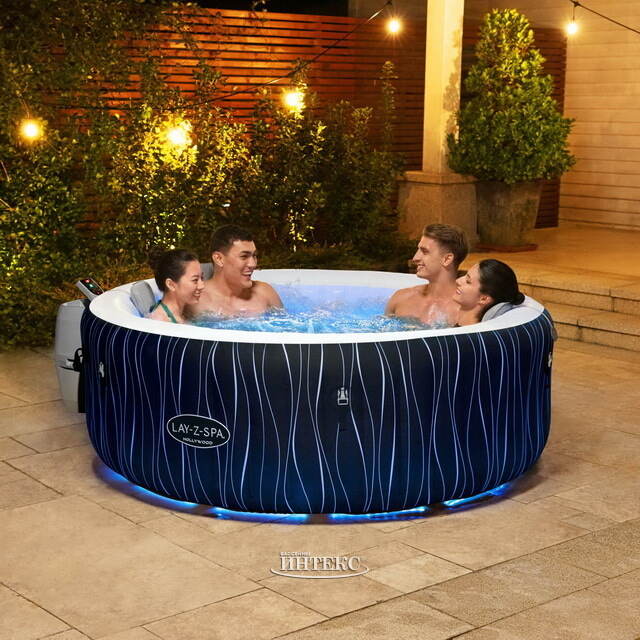 Надувной бассейн-джакузи с подсветкой Lay-Z-Spa: Hollywood 196*66 см, аэромассаж, аксессуары Bestway