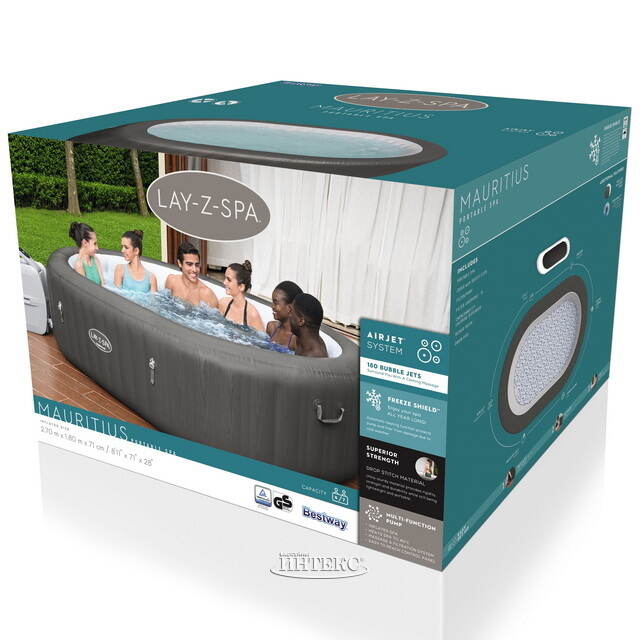 Надувной овальный бассейн-джакузи Lay-Z-Spa: Mauritius 270*180*71 см, аэромассаж, теплосберегающий тент Bestway (Бествей)