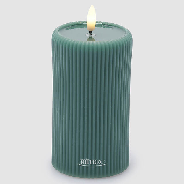 Светодиодная свеча с имитацией пламени Moccolo 13 см бирюзовая, с пультом EDG