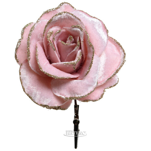 Роза Бархатная роскошь 12 см нежно-розовая, клипса Kaemingk