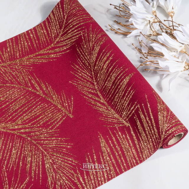 Ткань для декорирования Золотистый Оазис 35*200 см томный бургунди Kaemingk (Кейминг)