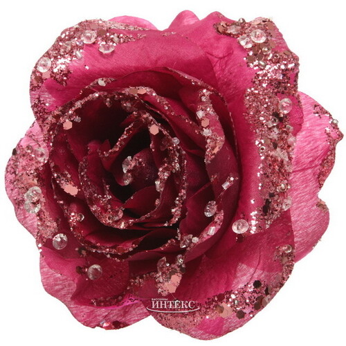 Искусственная роза Karmelita 14 см фуксия, клипса Kaemingk