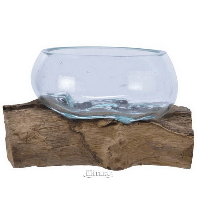 Плоская ваза Тьерри 22 см на деревянной подставке, стекло Kaemingk