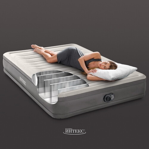 Надувная кровать Comfort Plush с насосом 152*203*33 см INTEX
