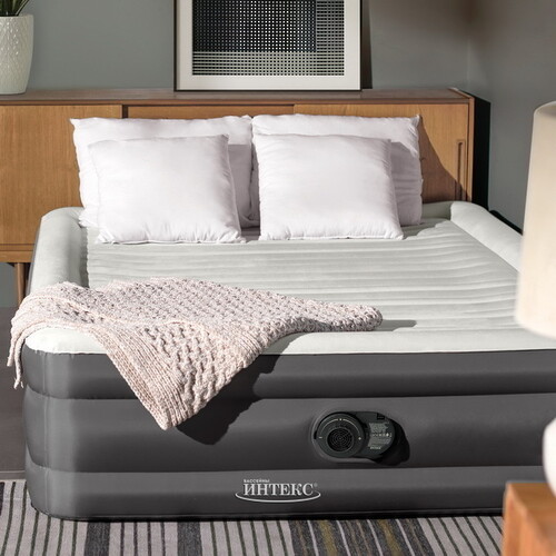 Надувная кровать Comfort Plush с насосом 152*203*46 см INTEX