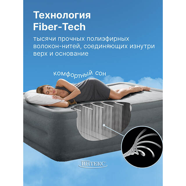 Надувная кровать с насосом Essential Rest Queen, 152*203*46 см INTEX (Интекс)