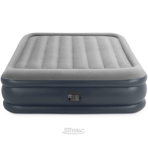 Надувная кровать с насосом Deluxe Pillow Rest 152*203*42 см серо-синяя INTEX