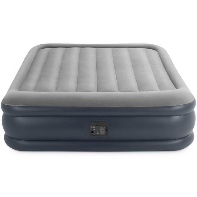 Надувная кровать с насосом Deluxe Pillow Rest 152*203*42 см серо-синяя INTEX (Интекс)