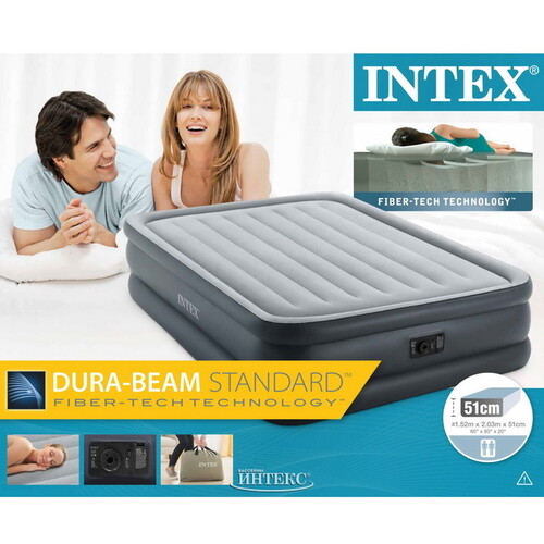 Надувная кровать с насосом Essential Rest 152*203*51 см INTEX