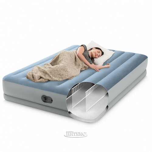Надувная кровать с насосом Mid-Rise Comfort со встроенным USB-насосом, 152*203*36 см INTEX