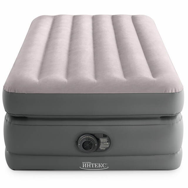 Надувная кровать с насосом Prime Comfort Twin, 99*191*51 см, серая INTEX (Интекс)