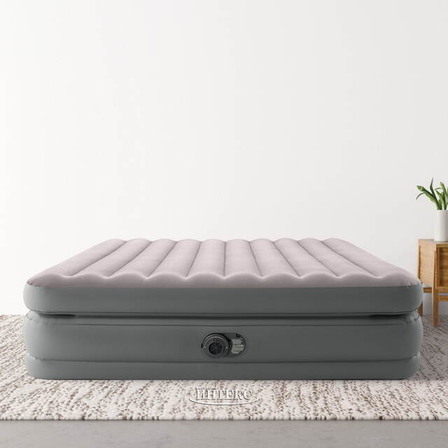 Надувная кровать с насосом Prime Comfort Queen, 152*203*51 см, серая INTEX (Интекс)