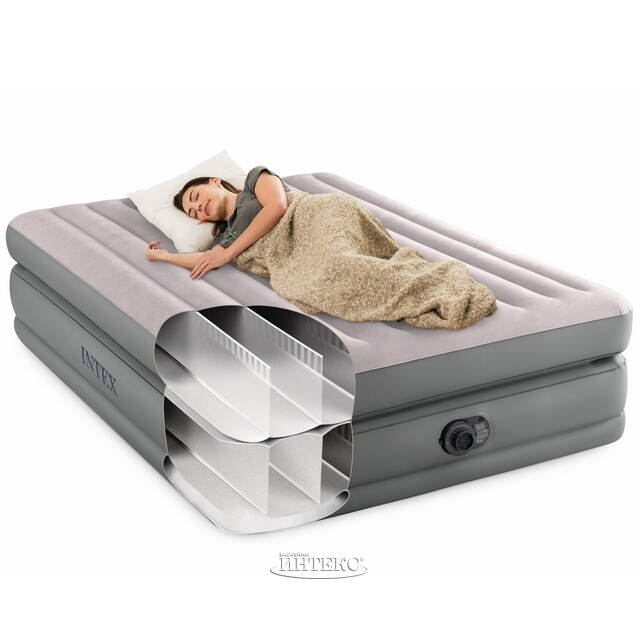 Надувная кровать с насосом Prime Comfort Queen, 152*203*51 см, серая INTEX (Интекс)