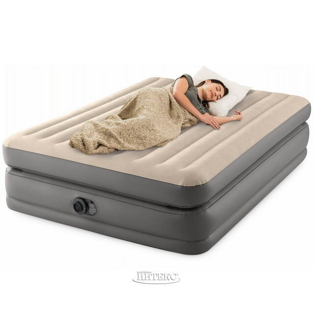 Надувная кровать с насосом Prime Comfort Queen, 152*203*51 см, бежевая INTEX (Интекс)