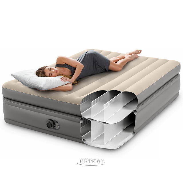 Надувная кровать с насосом Prime Comfort Queen, 152*203*51 см, бежевая INTEX (Интекс)