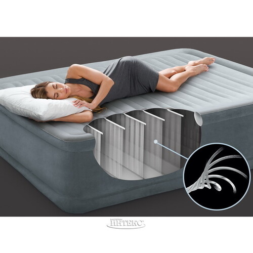 Надувная кровать с насосом Comfort-Plush 152*203*46 см INTEX