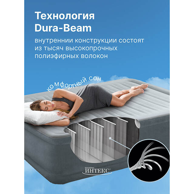 Надувная кровать с насосом Comfort-Plush 152*203*46 см INTEX (Интекс)