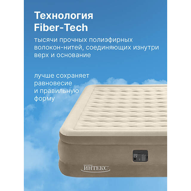 Надувная кровать с насосом Ultra Plush Queen, 152*203*46 см INTEX (Интекс)