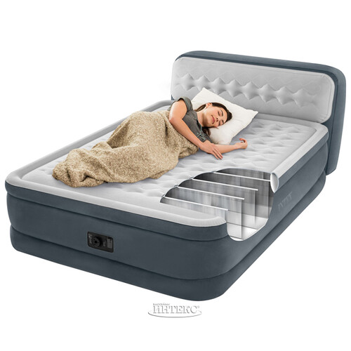 Надувная кровать с насосом Ultra Plush Heardboard 152*236*86 см INTEX