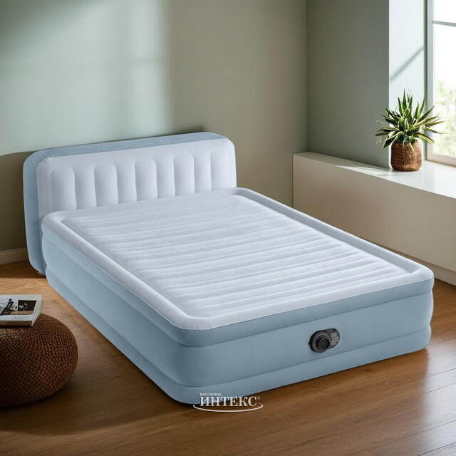 Надувная кровать с насосом Queen Plush 152*236*86 см INTEX