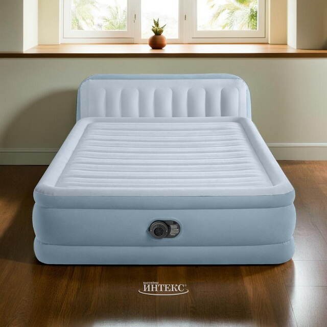 Надувная кровать с насосом Queen Plush 152*236*86 см INTEX