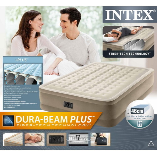 Надувная кровать с насосом Ultra Plush 152*203*46 см INTEX