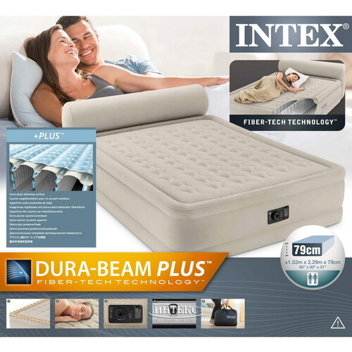 Надувная кровать с насосом Headboard 152*229*46 см INTEX