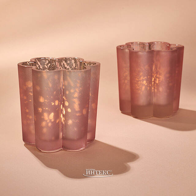 Стеклянный подсвечник для маленькой свечи Нежная Фиалка 6 см розовый Kaemingk