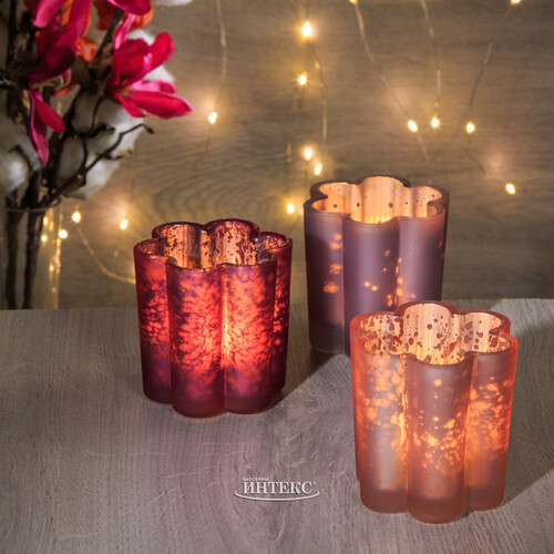Стеклянный подсвечник для маленькой свечи Нежная Фиалка 6 см светло-лиловый Kaemingk