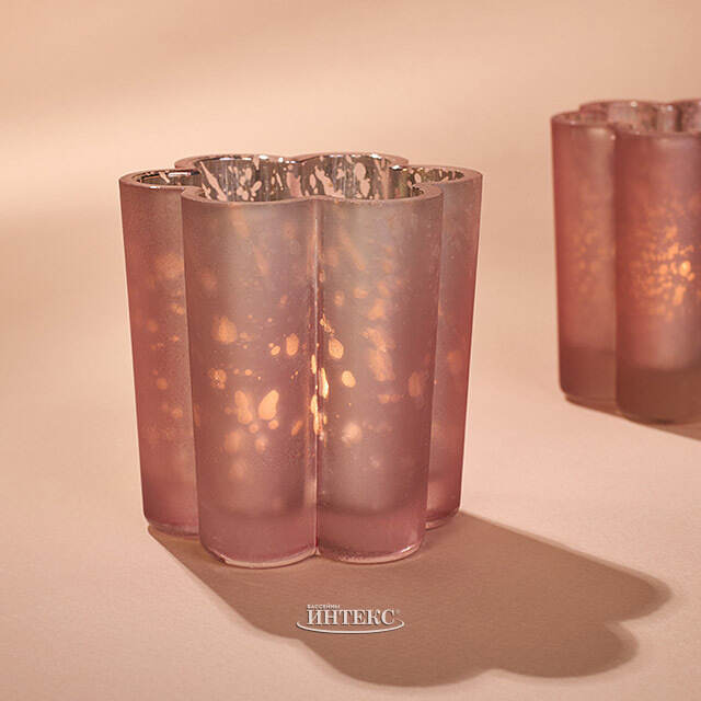 Стеклянный подсвечник для маленькой свечи Нежная Фиалка 6 см розовый Kaemingk