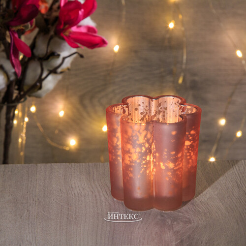 Стеклянный подсвечник для маленькой свечи Нежная Фиалка 6 см розовый Kaemingk