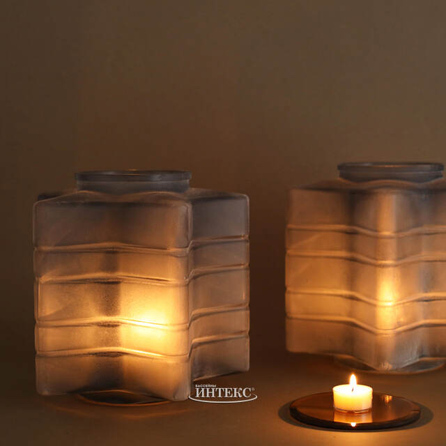 Стеклянный подсвечник Blue Frosty 23 см Kaemingk